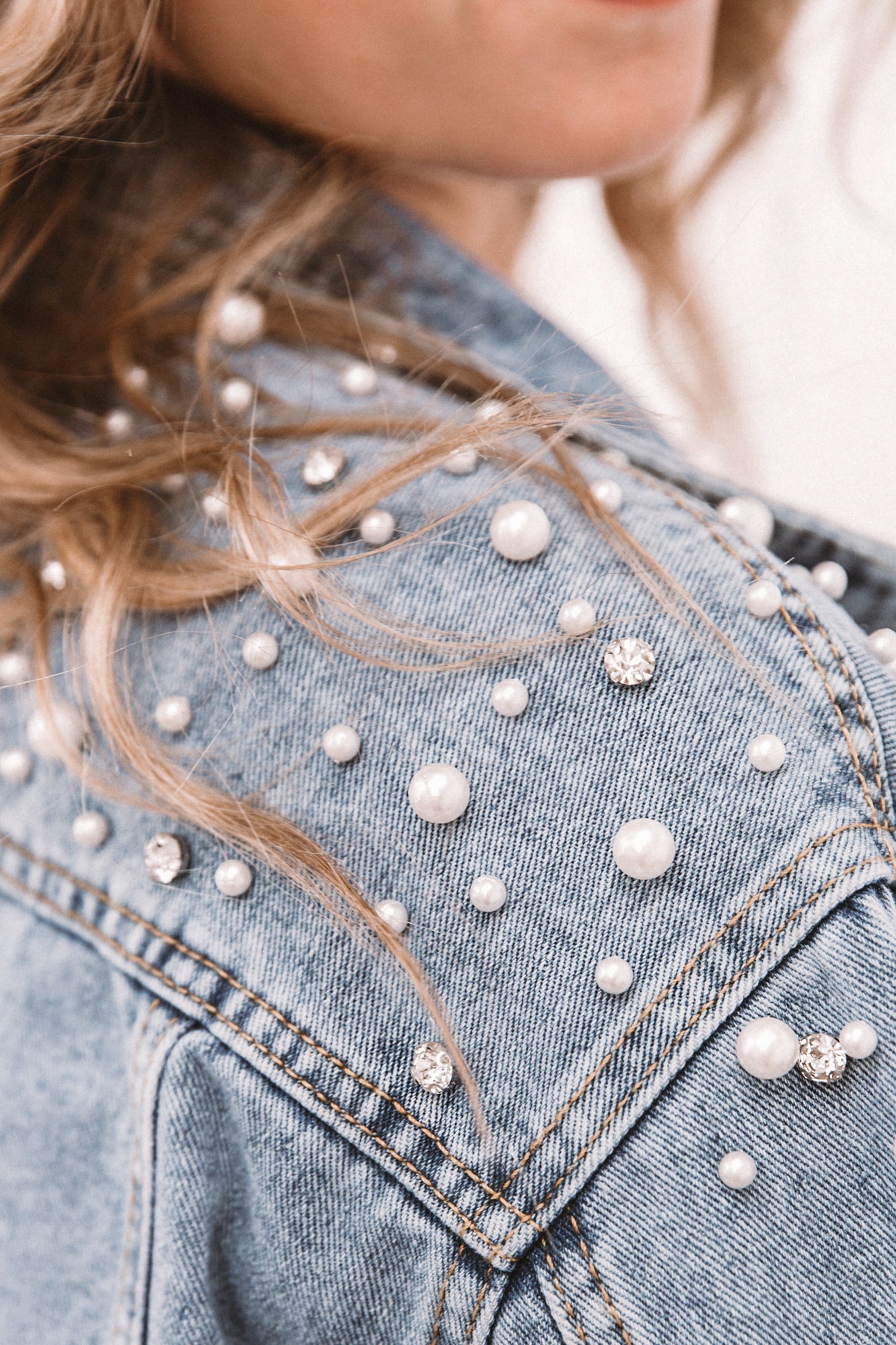 Pearl and Rhinestone Denim Jacket – heirloombridalcompany