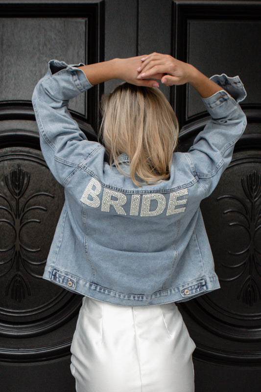 Varsity Pearl Lettered Denim Jacket for Bride