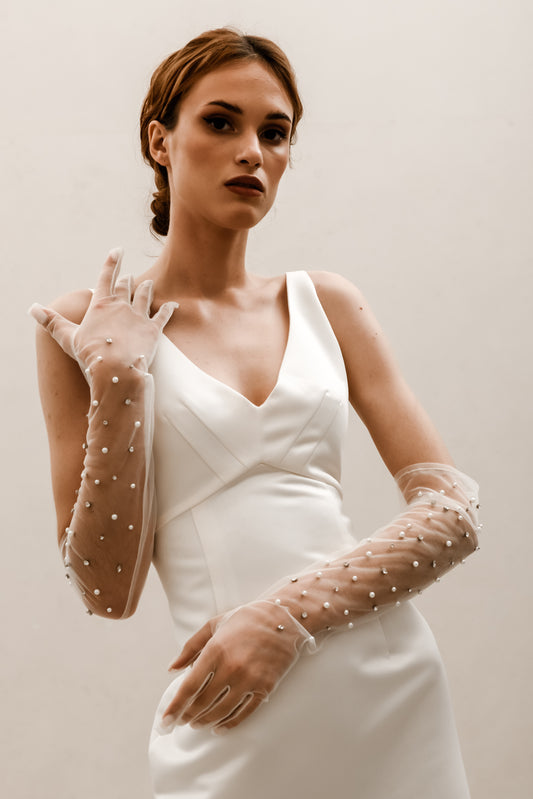 Pearl and Rhinestone Gloves G006