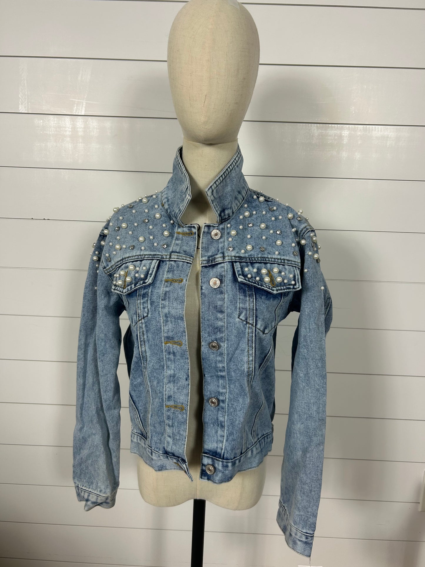 Pearl and Rhinestone Jacket Classic Blue