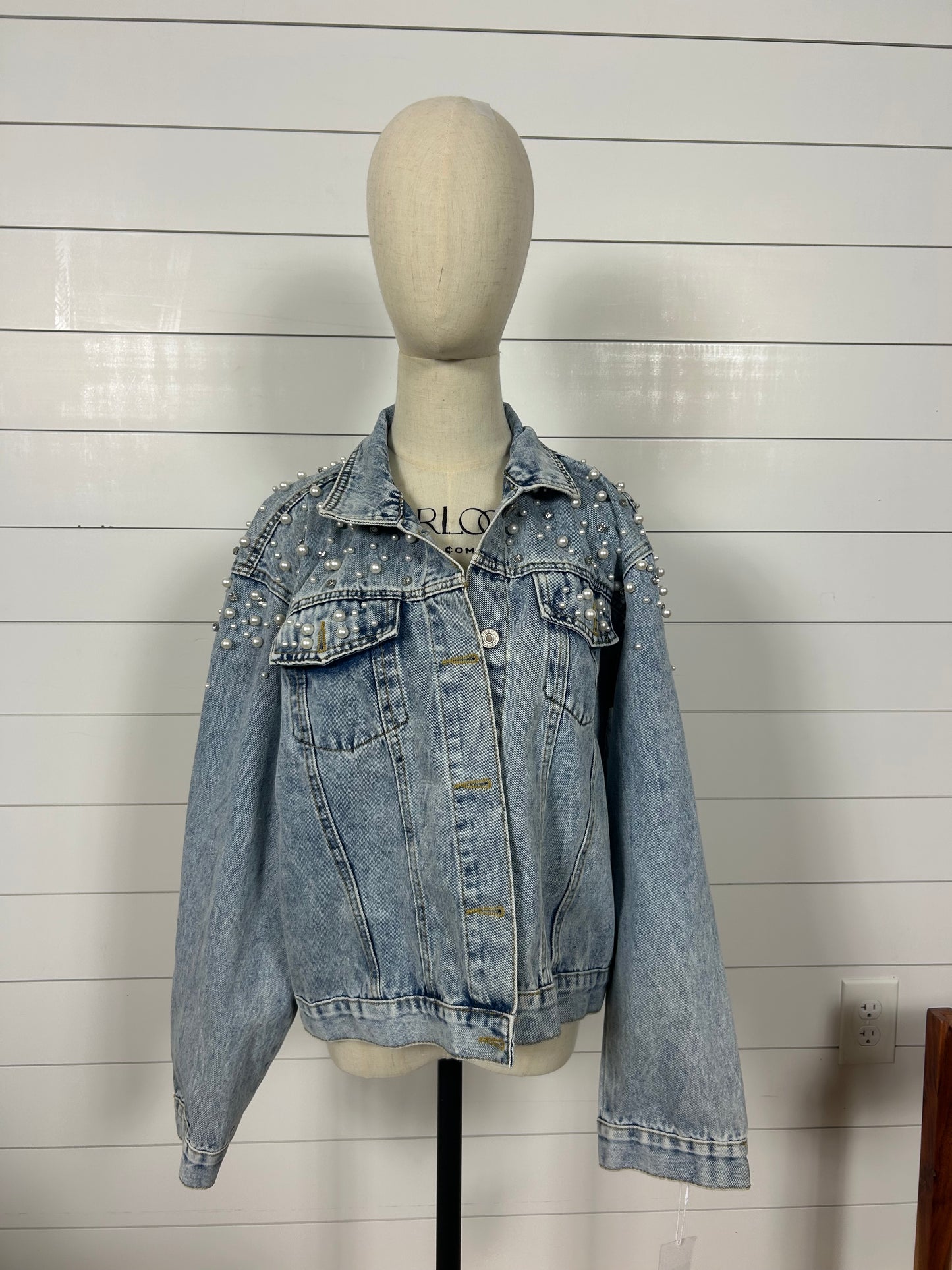 Pearl and Rhinestone Jacket Classic Blue
