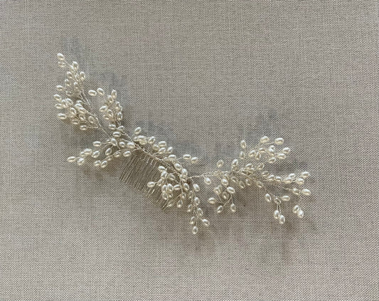 10” wide silver and pearl hair comb