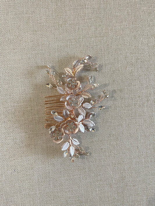 Rose gold hair comb, 5 inches wide