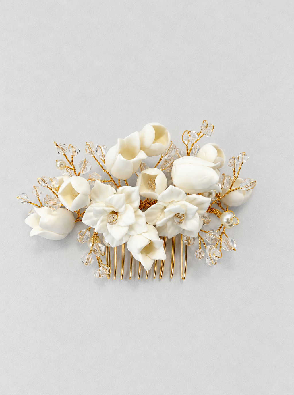 Ivory Floral Crystal Hairpin Cluster