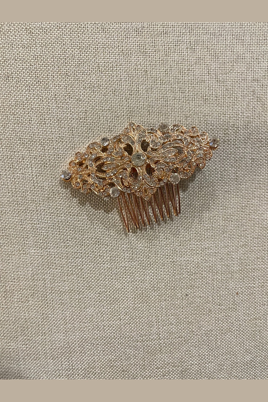 Rose gold hair comb, 3.25 inches wide