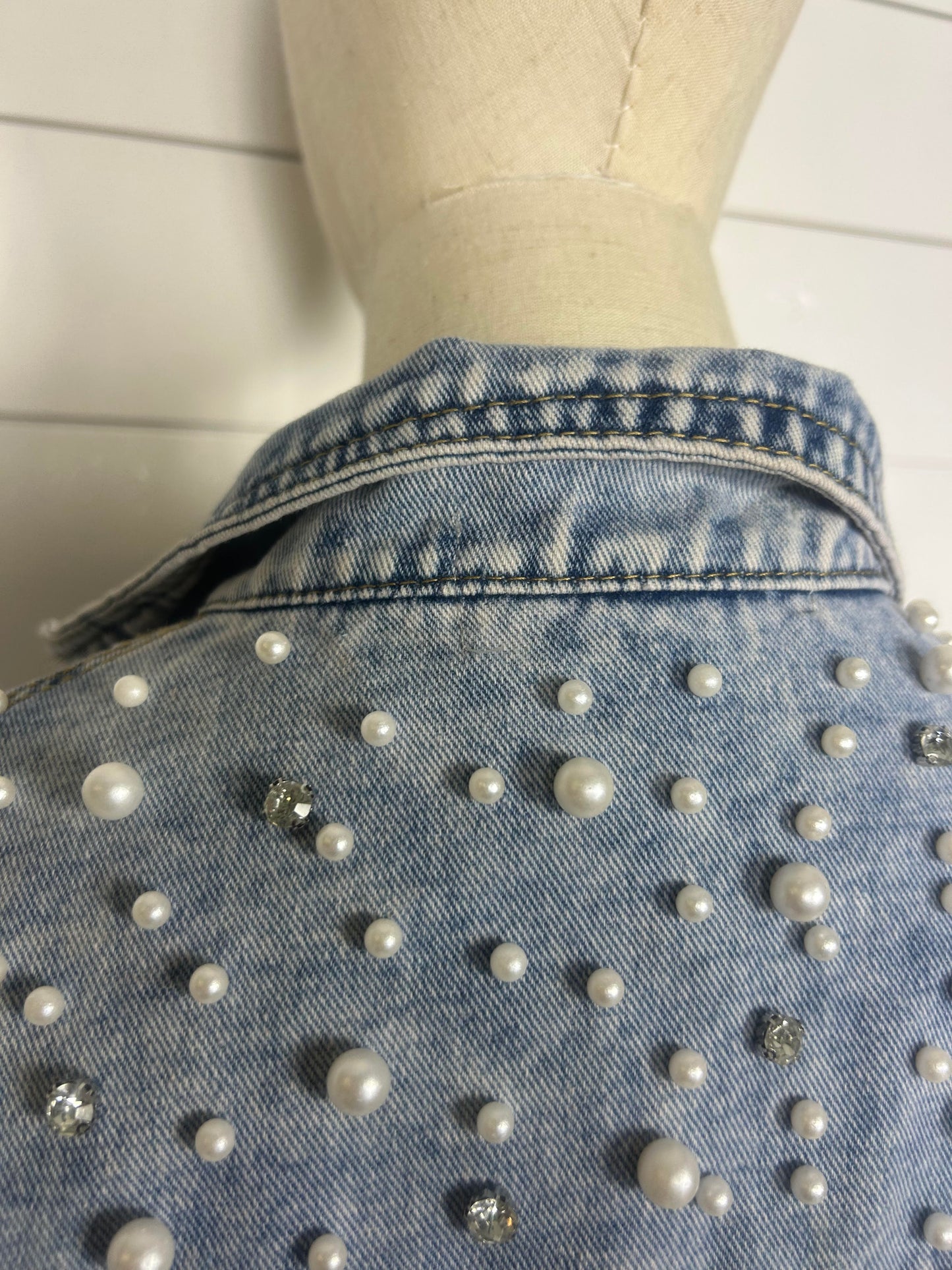 Pearl and Rhinestone Denim Jacket