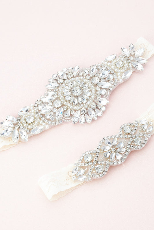Ophelia/Rue Crystal and Lace Garter Set C56S-C02S