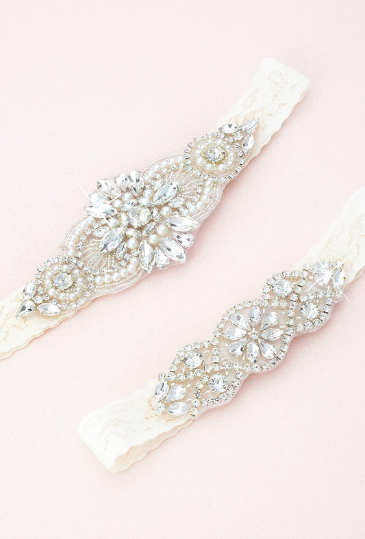Lara Crystal and Lace Garter Set C04S-C02S