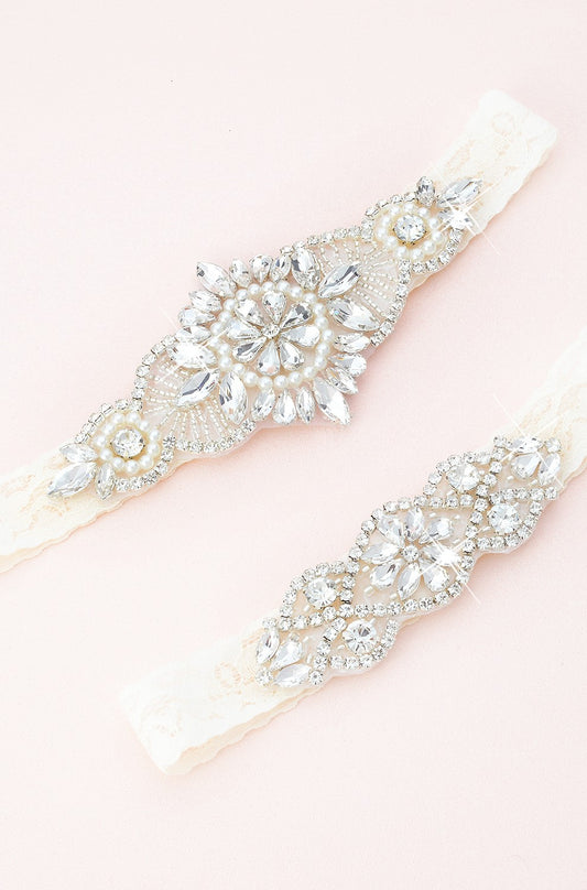 Edith Crystal and Lace Garter Set C11S-C02S