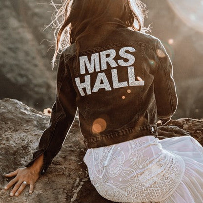 Varsity Pearl Lettered Denim Jacket for Bride