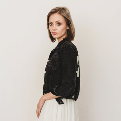 Varsity Pearl Lettered Denim Jacket for Bride
