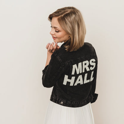Varsity Pearl Lettered Denim Jacket for Bride