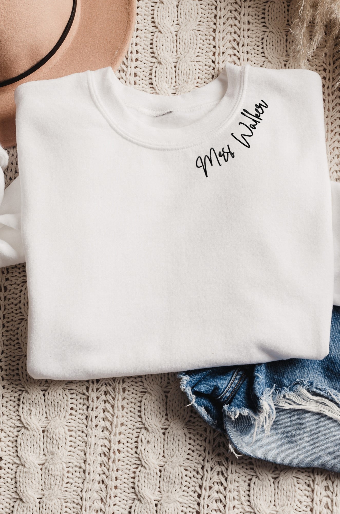 Custom White Embroidered Sweatshirt